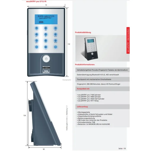Burg Wächter secuENTRY 5712 Keypad Fingerprint