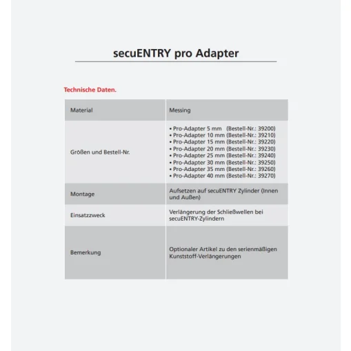 Burg Wächter secuENTRY pro Adapter 15mm